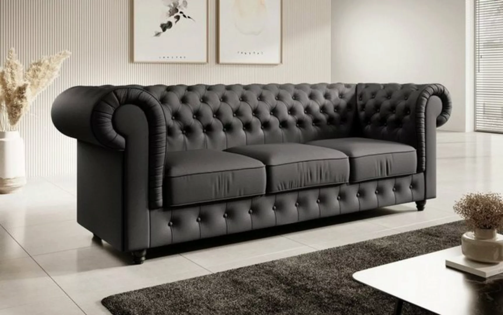 Luxusbetten24 Sofa Chesterfield Sofa Hermine, mit Kunstlederbezug günstig online kaufen
