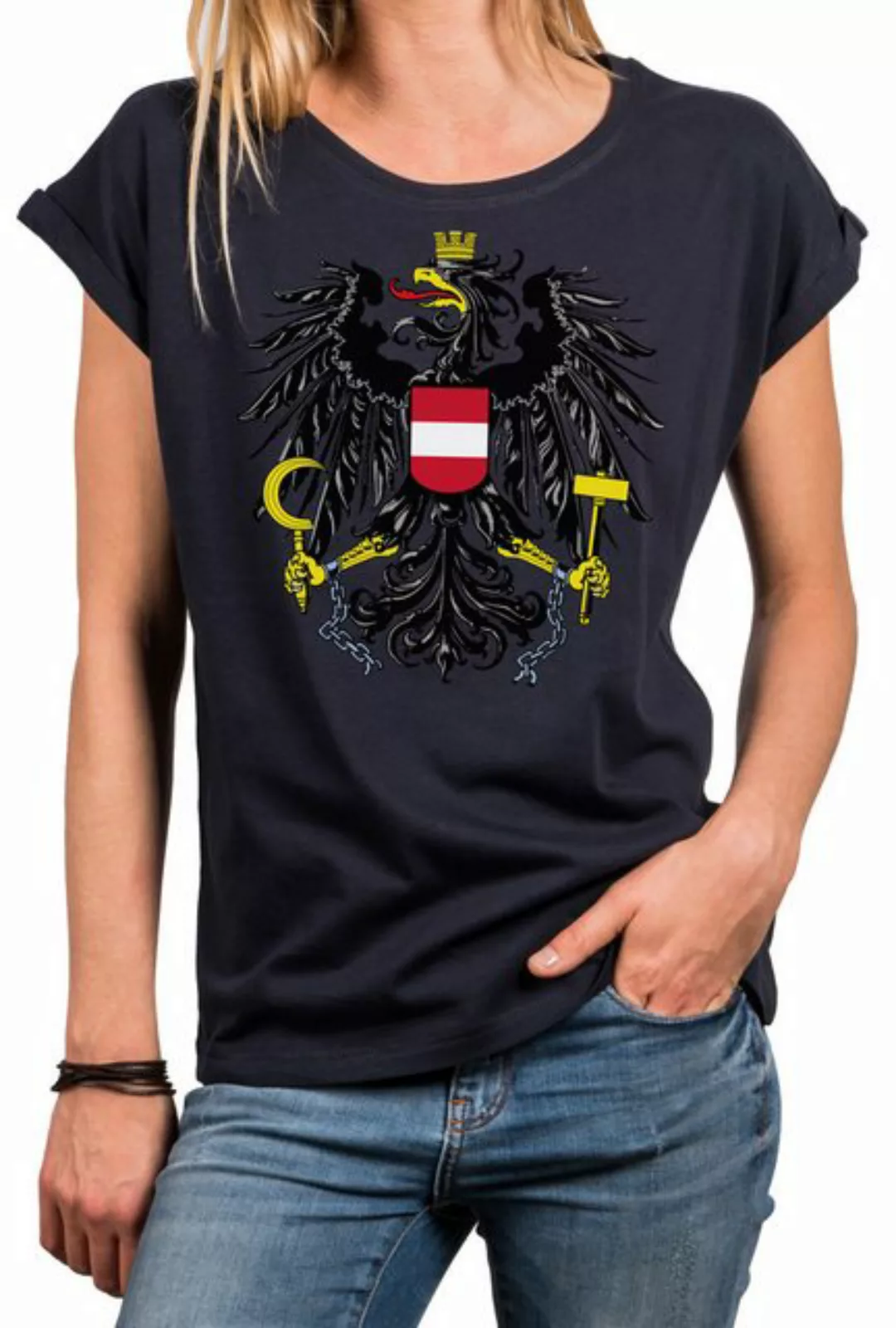 MAKAYA Print-Shirt Österreich Trikot Damen Fahne Adler Österreichische Flag günstig online kaufen