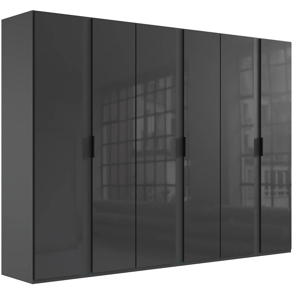 Kleiderschrank 300 cm breit modern mit Glasfronten in grau RONDA-43 günstig online kaufen