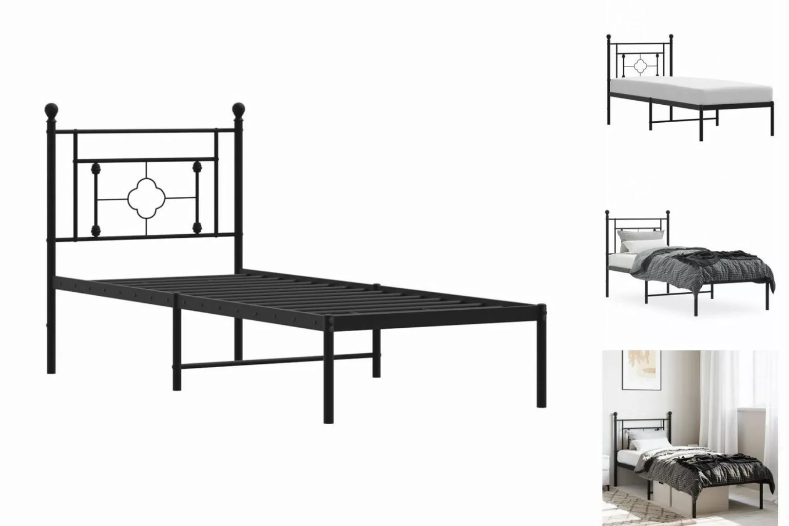 vidaXL Bettgestell Bettgestell mit Kopfteil Metall Schwarz 75x190 cm Bett B günstig online kaufen