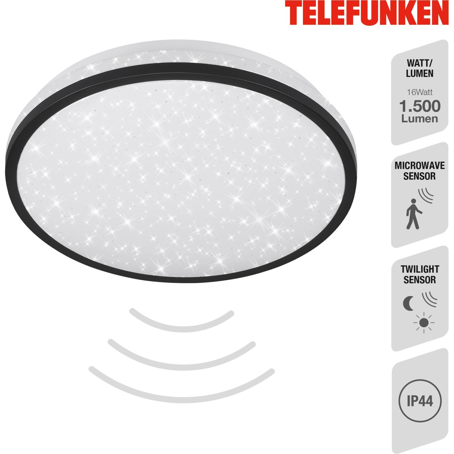 Telefunken LED-Deckenleuchte Tepi Ø 28 cm mit Sensor Schwarz günstig online kaufen