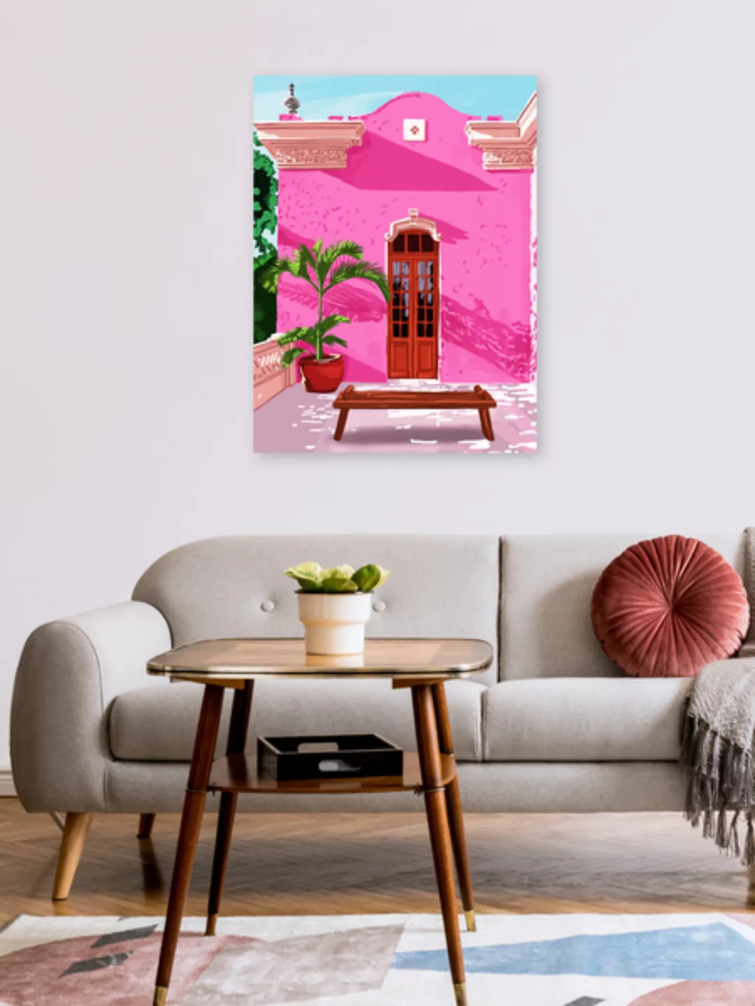 Poster / Leinwandbild - Pink Building günstig online kaufen