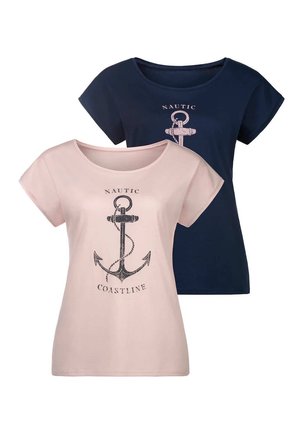 Beachtime T-Shirt (2er-Pack) mit maritimen Druck vorn günstig online kaufen