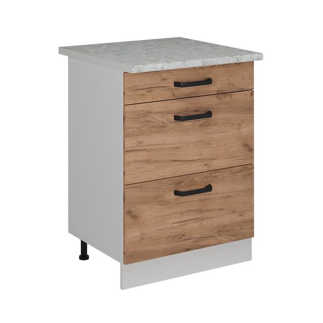 Vicco Unterschrank R-Line, Goldkraft Eiche/Weiß, 60 cm AP Marmor günstig online kaufen