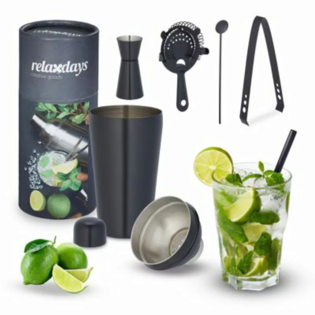 relaxdays 5-teiliges Cocktail Shaker Set schwarz günstig online kaufen