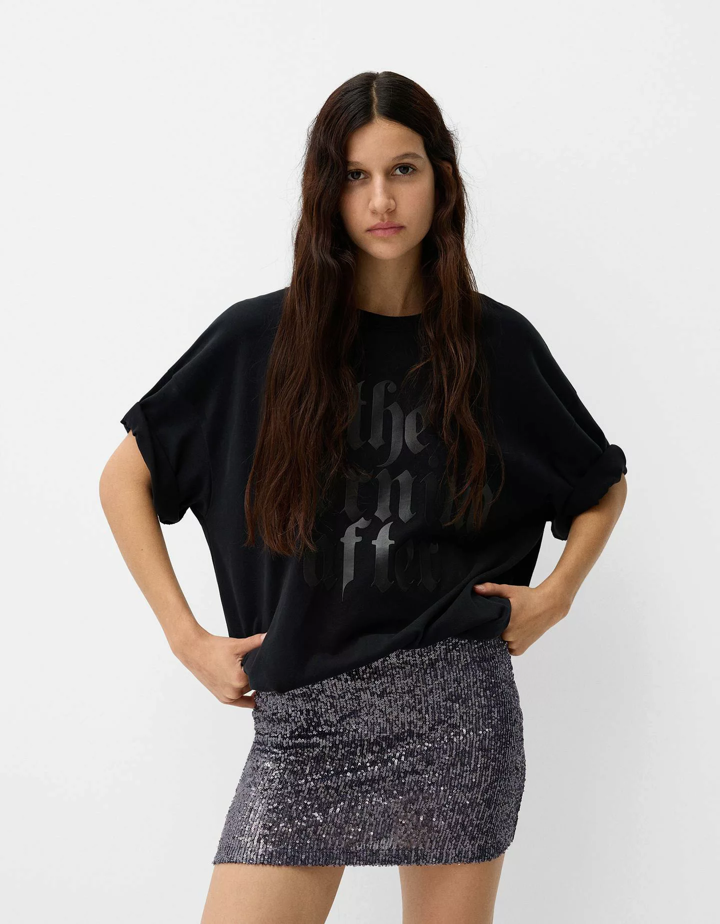 Bershka Minirock Mit Pailletten Damen Xl Grau günstig online kaufen