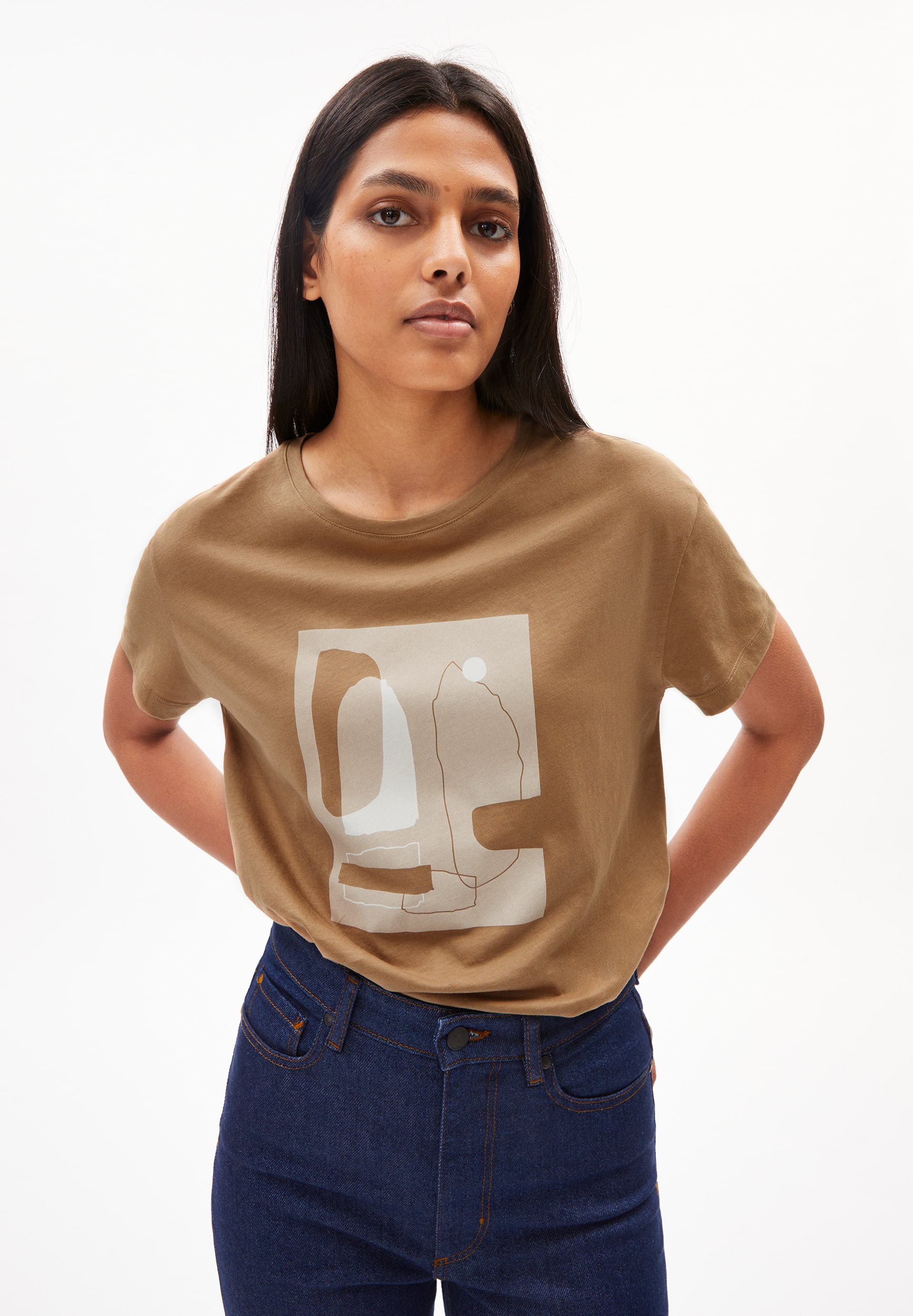 T-Shirt NELAA CUTTED LANDSCAPE in smoky almond von ARMEDANGELS günstig online kaufen