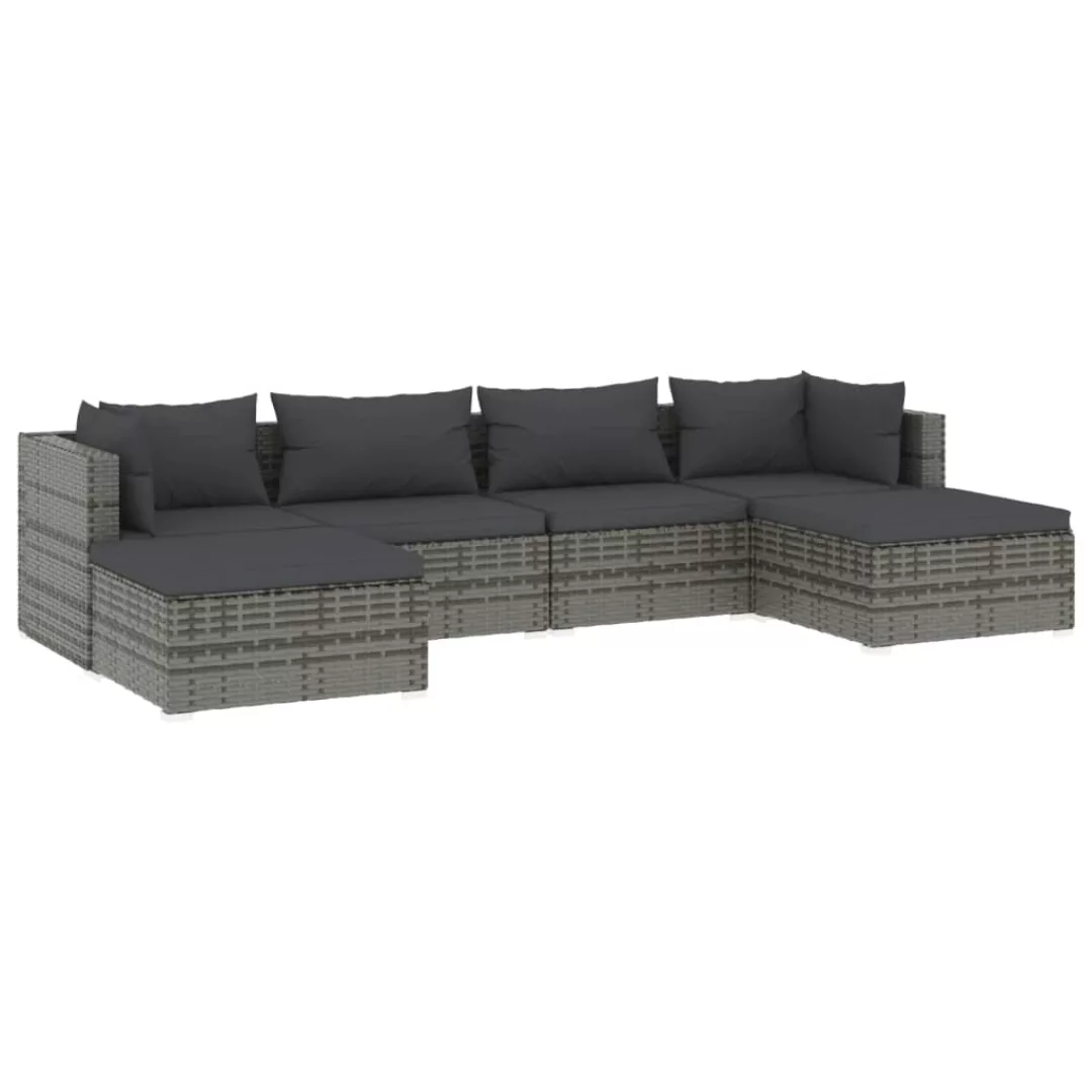 Vidaxl 6-tlg. Garten-lounge-set Mit Kissen Poly Rattan Grau günstig online kaufen