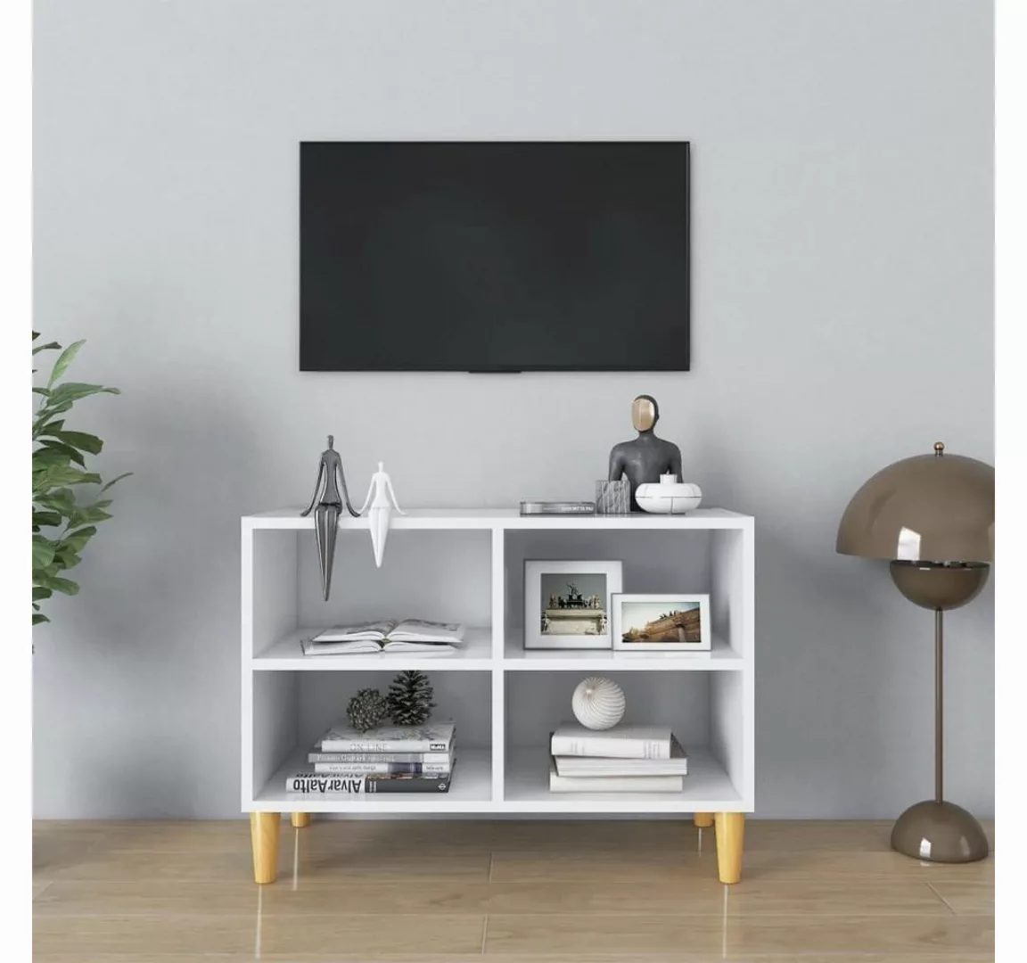 vidaXL TV-Schrank TV-Schrank mit Massivholz-Beinen Weiß 69,5x30x50 cm Lowbo günstig online kaufen