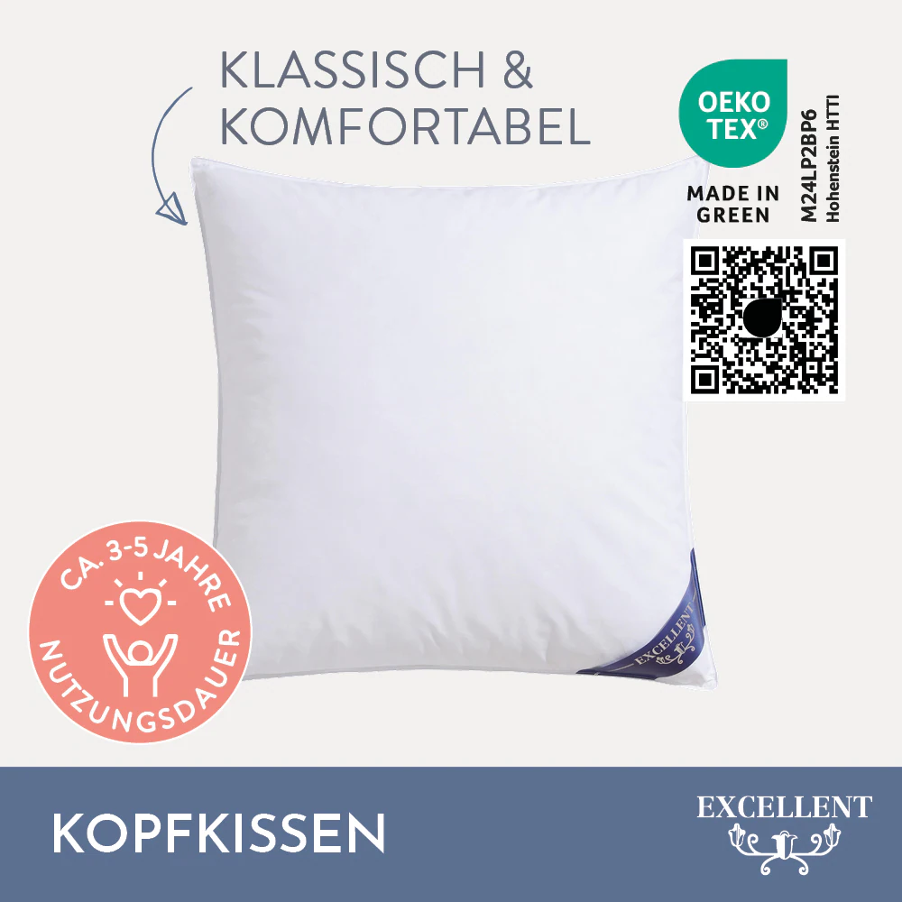 Excellent Kopfkissen »Venedig«, Füllung: weiße neue Federn und Daunen, Klas günstig online kaufen