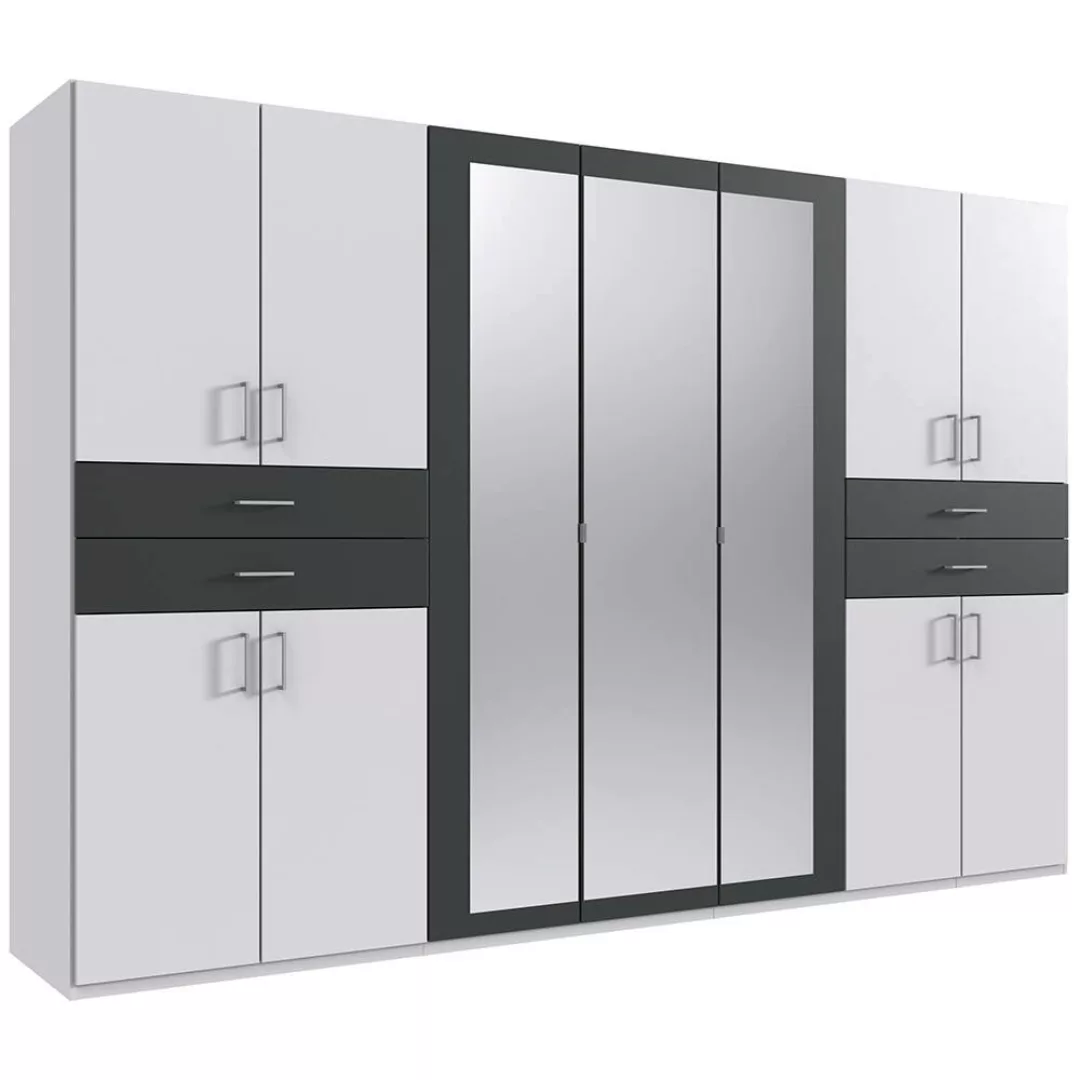 Kleiderschrank mit Spiegel, 313 cm breit modern in weiß mit graphit TREVISO günstig online kaufen