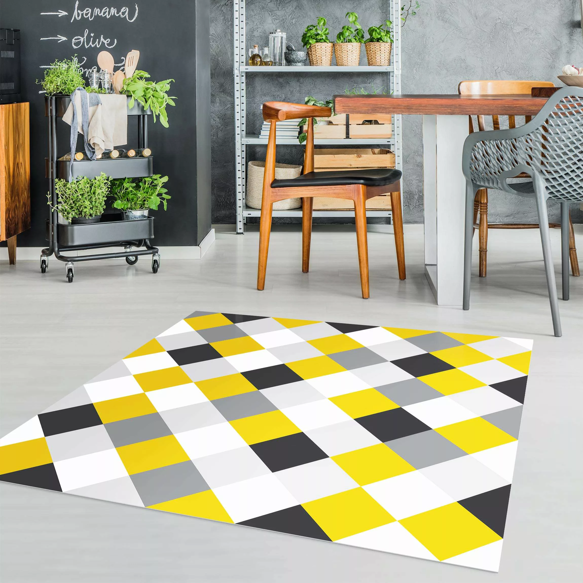 Vinyl-Teppich Geometrisches Muster gedrehtes Schachbrett Gelb günstig online kaufen