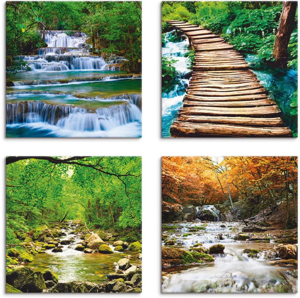 Artland Leinwandbild "Wasserfall Herbstwald Fluß Smolny", Gewässer, (4 St.) günstig online kaufen