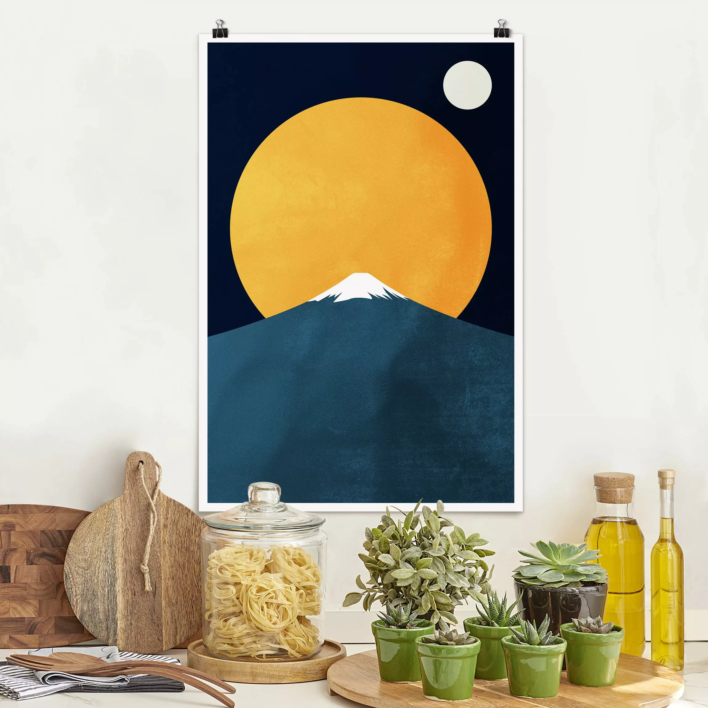 Poster Sonne, Mond und Berge günstig online kaufen