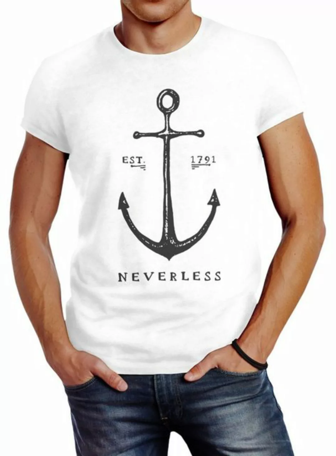 Neverless Print-Shirt Herren T-Shirt Anker Slim Fit mit Print günstig online kaufen