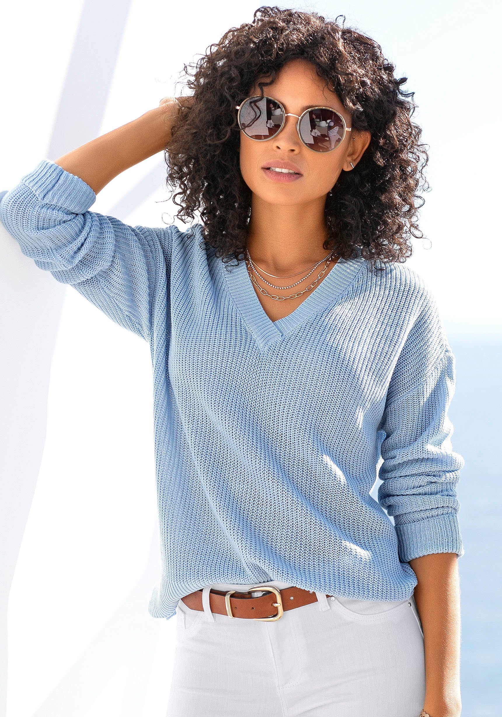 LASCANA V-Ausschnitt-Pullover, aus weichem Strick, bequemer Damenpullover günstig online kaufen
