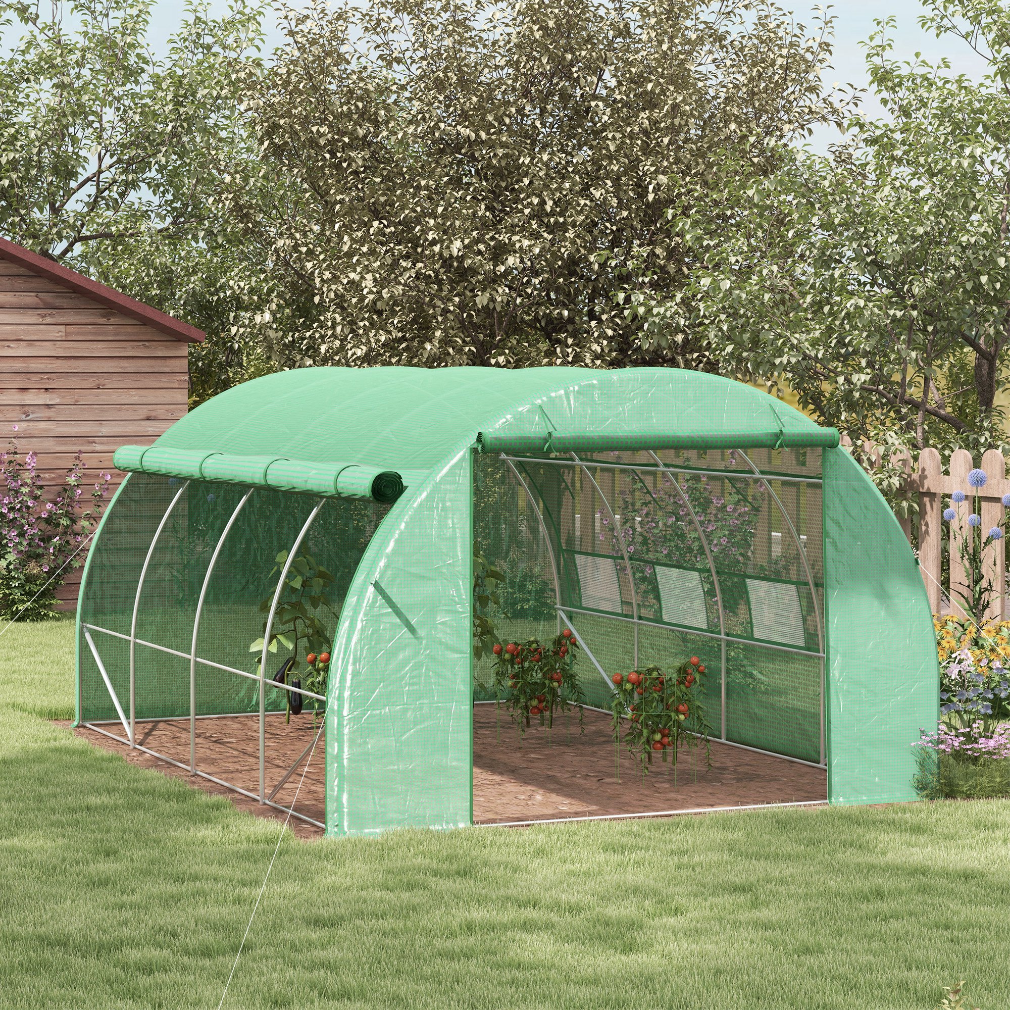 Outsunny Foliengewächshaus Polytunnel 3,97x3x2m, begehbar mit UV-Schutz, au günstig online kaufen