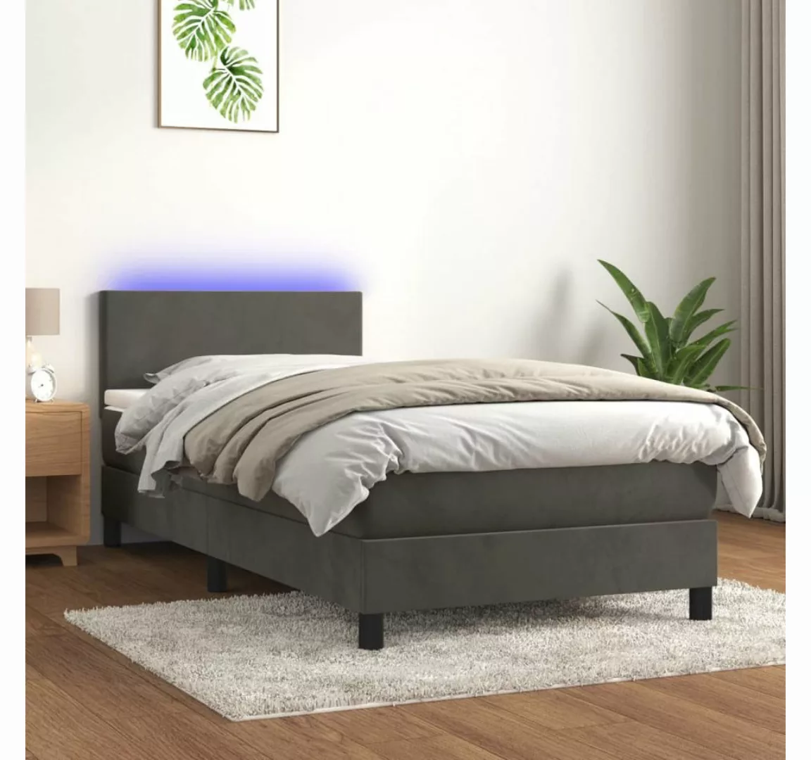 vidaXL Boxspringbett Bett Boxspringbett mit Matratze & LED Samt (90 x 190 c günstig online kaufen