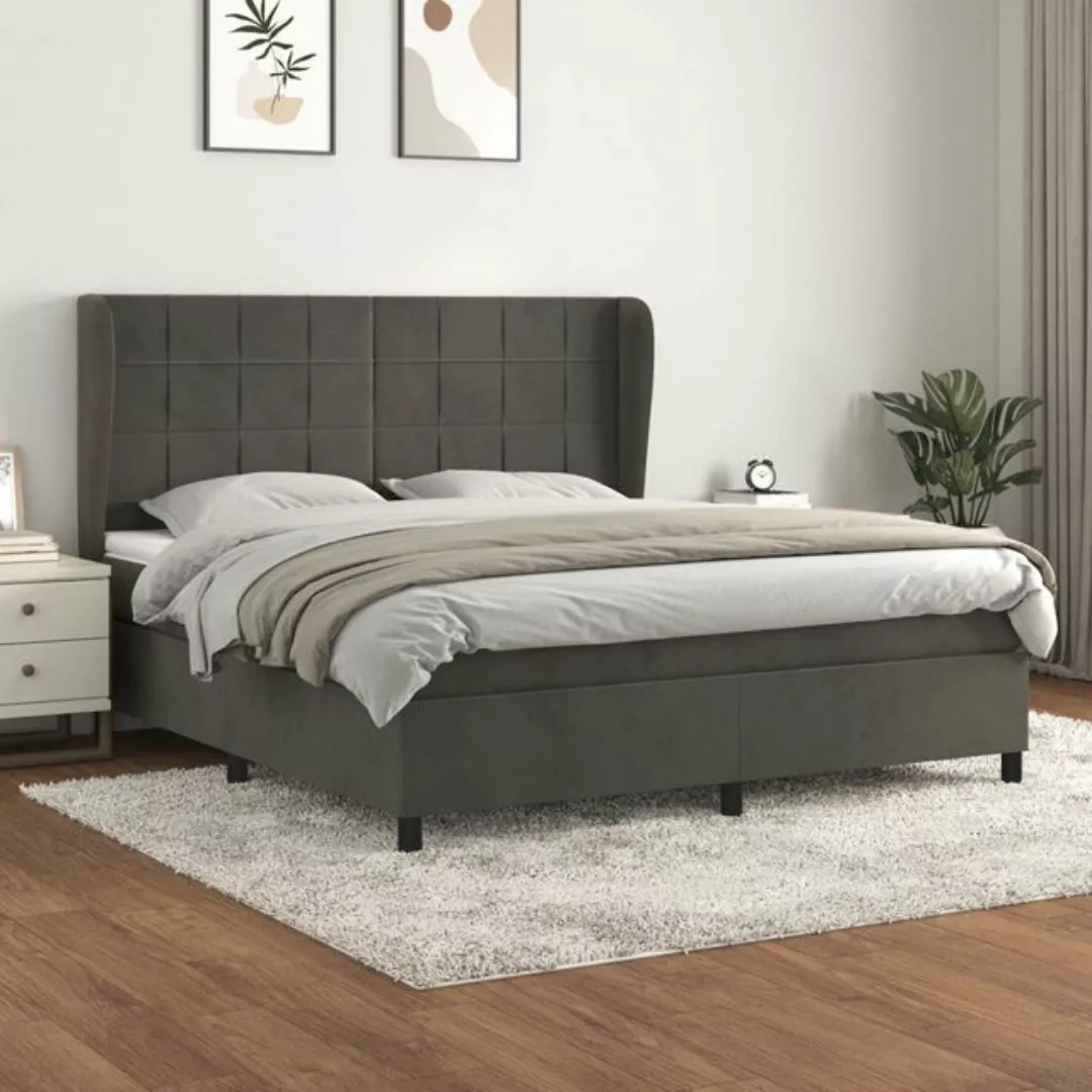 vidaXL Bettgestell Boxspringbett mit Matratze Dunkelgrau 180x200 cm Samt Be günstig online kaufen