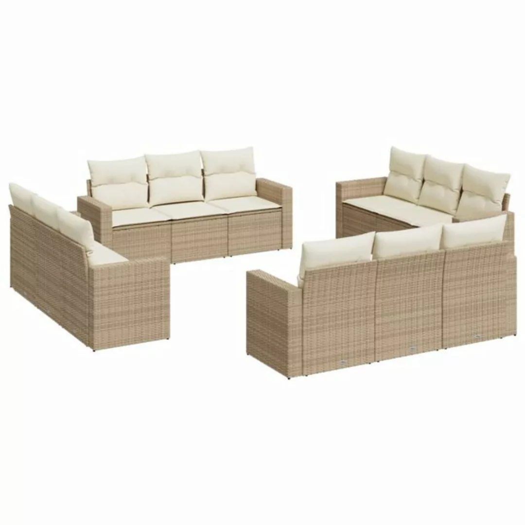 vidaXL Sofaelement 12-tlg. Garten-Sofagarnitur mit Kissen Beige Poly Rattan günstig online kaufen