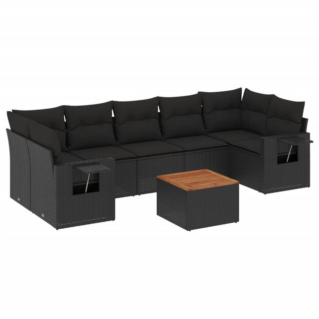 vidaXL Sofaelement 8-tlg. Garten-Sofagarnitur mit Kissen Schwarz Poly Ratta günstig online kaufen