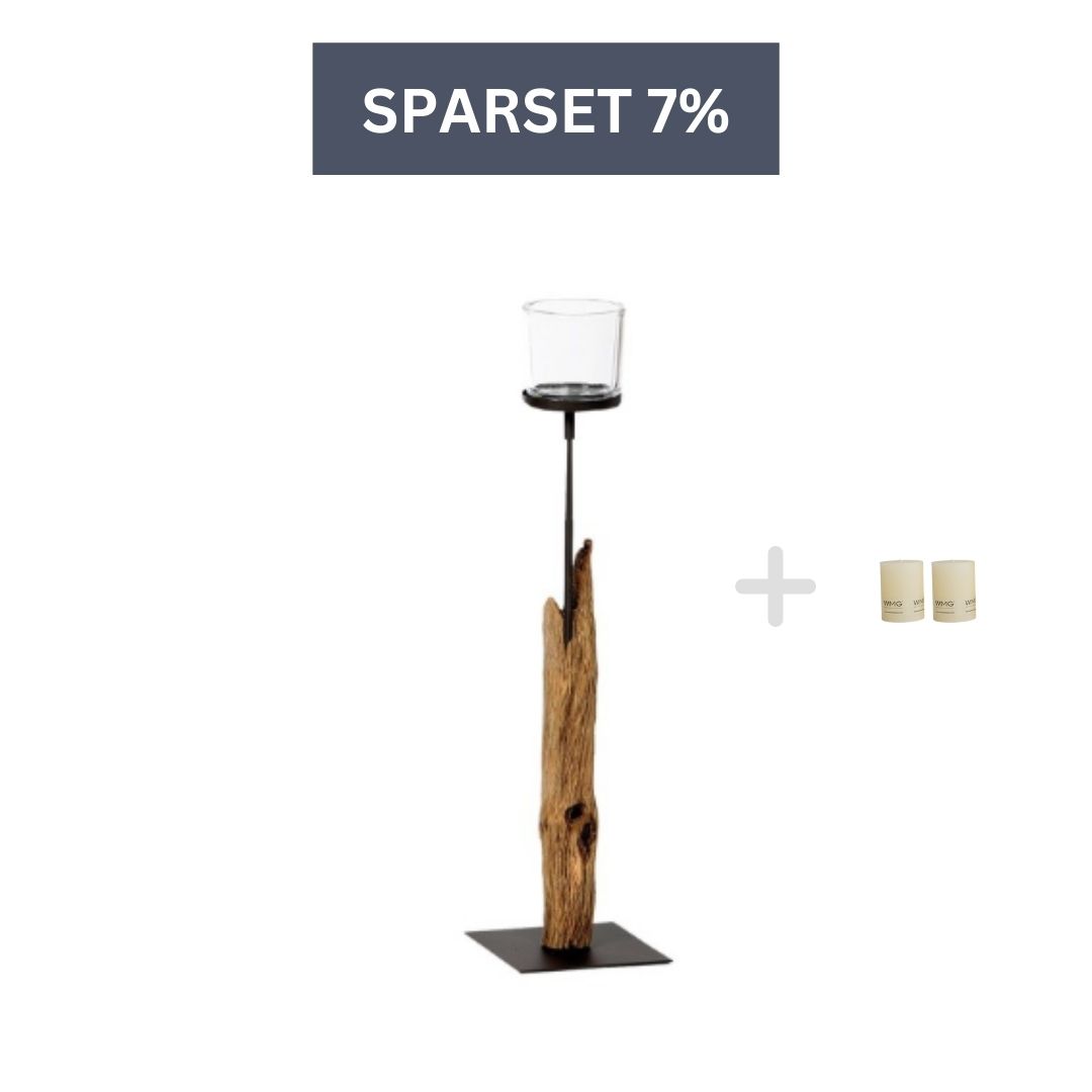 Holz Windlicht Laura Windlicht 80 cm + zwei Kerzen-Ivory günstig online kaufen