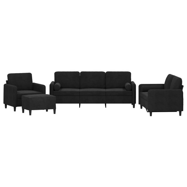 vidaXL Sofa, 4-tlg. Sofagarnitur mit Kissen Schwarz Samt günstig online kaufen