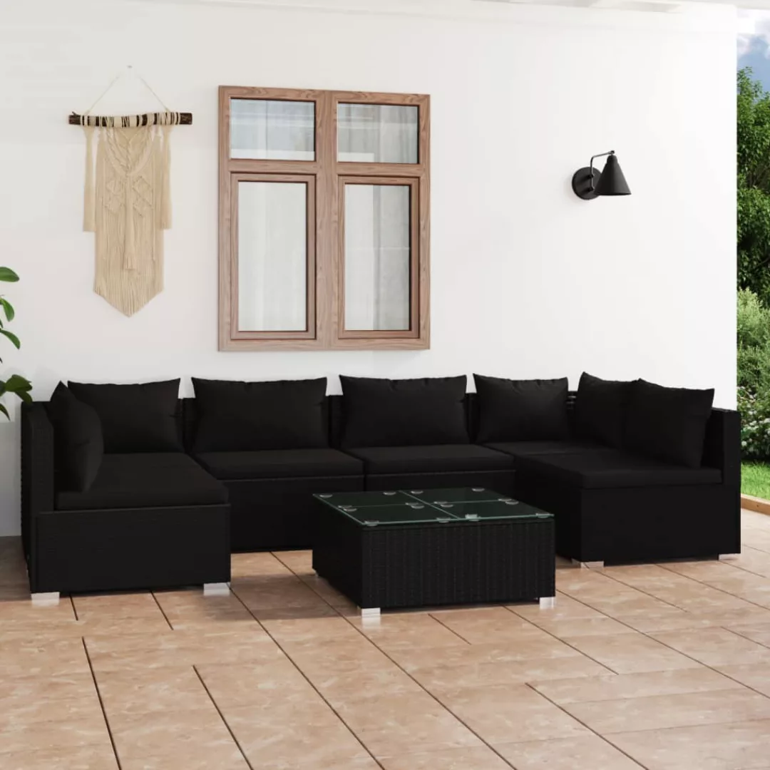 Vidaxl 7-tlg. Garten-lounge-set Mit Kissen Poly Rattan Schwarz günstig online kaufen