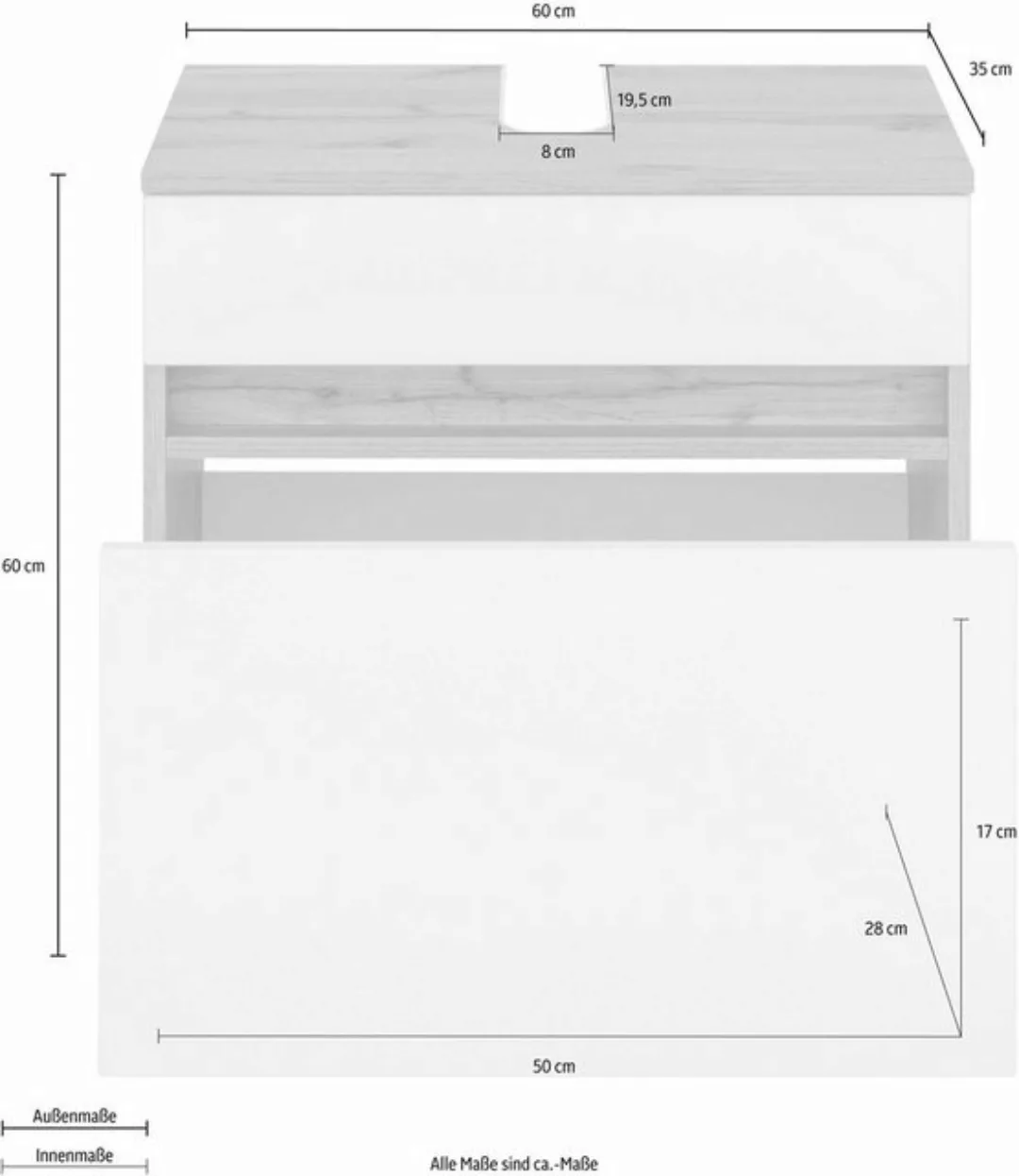 welltime Waschbeckenunterschrank "Lucca", Inklusive Ausschnitt für Siphon günstig online kaufen