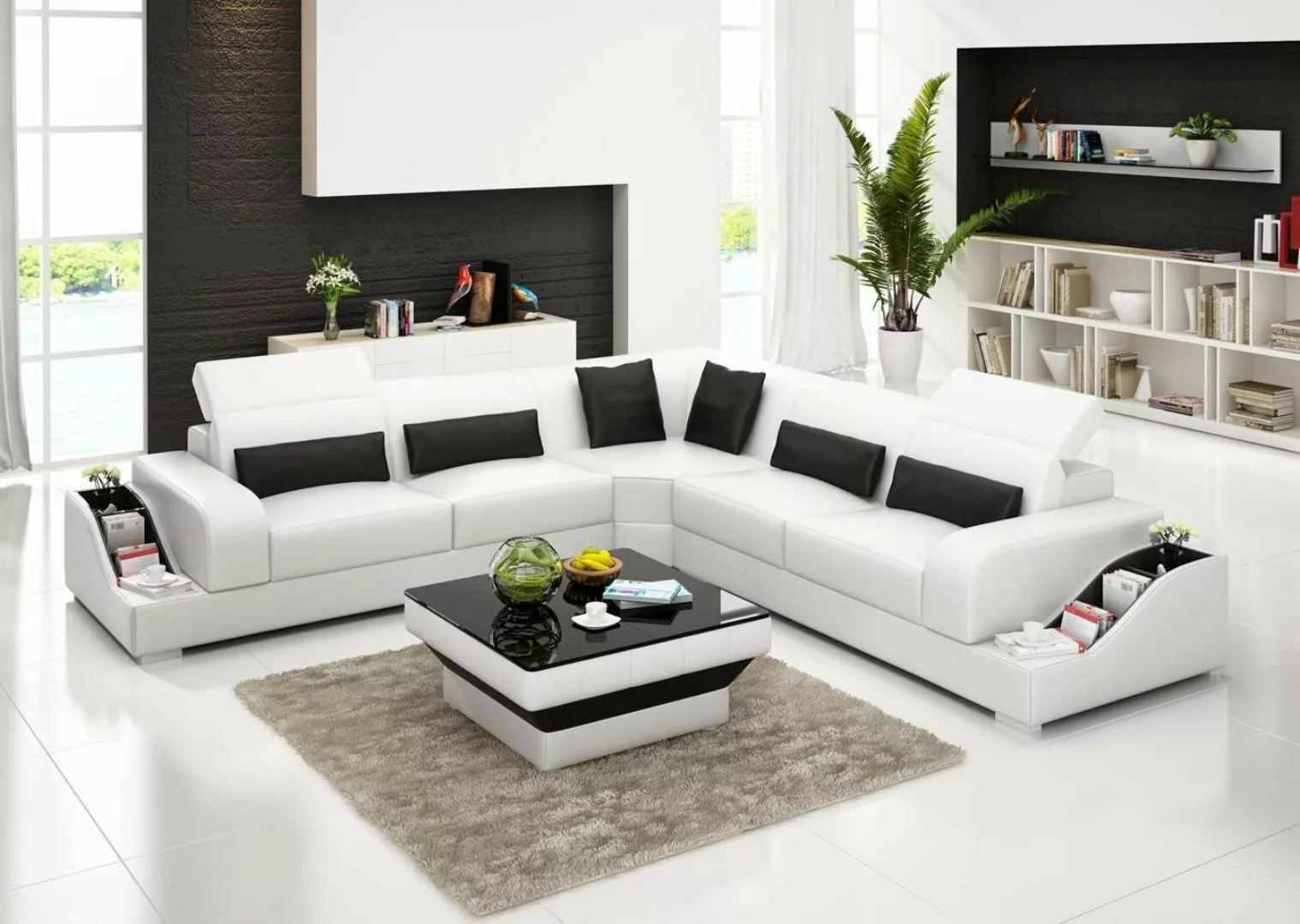 Xlmoebel Ecksofa Leder-Ecksofa in Weiß mit Couch, Polsterung und Sitzfläche günstig online kaufen