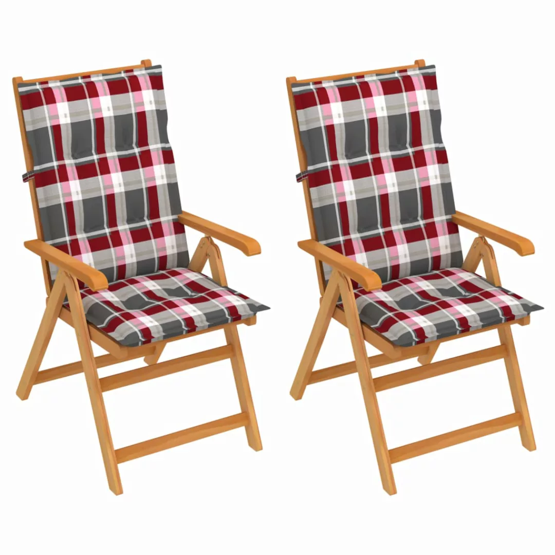 Gartenstühle 2 Stk. Rote Karomuster-auflagen Massivholz Teak günstig online kaufen