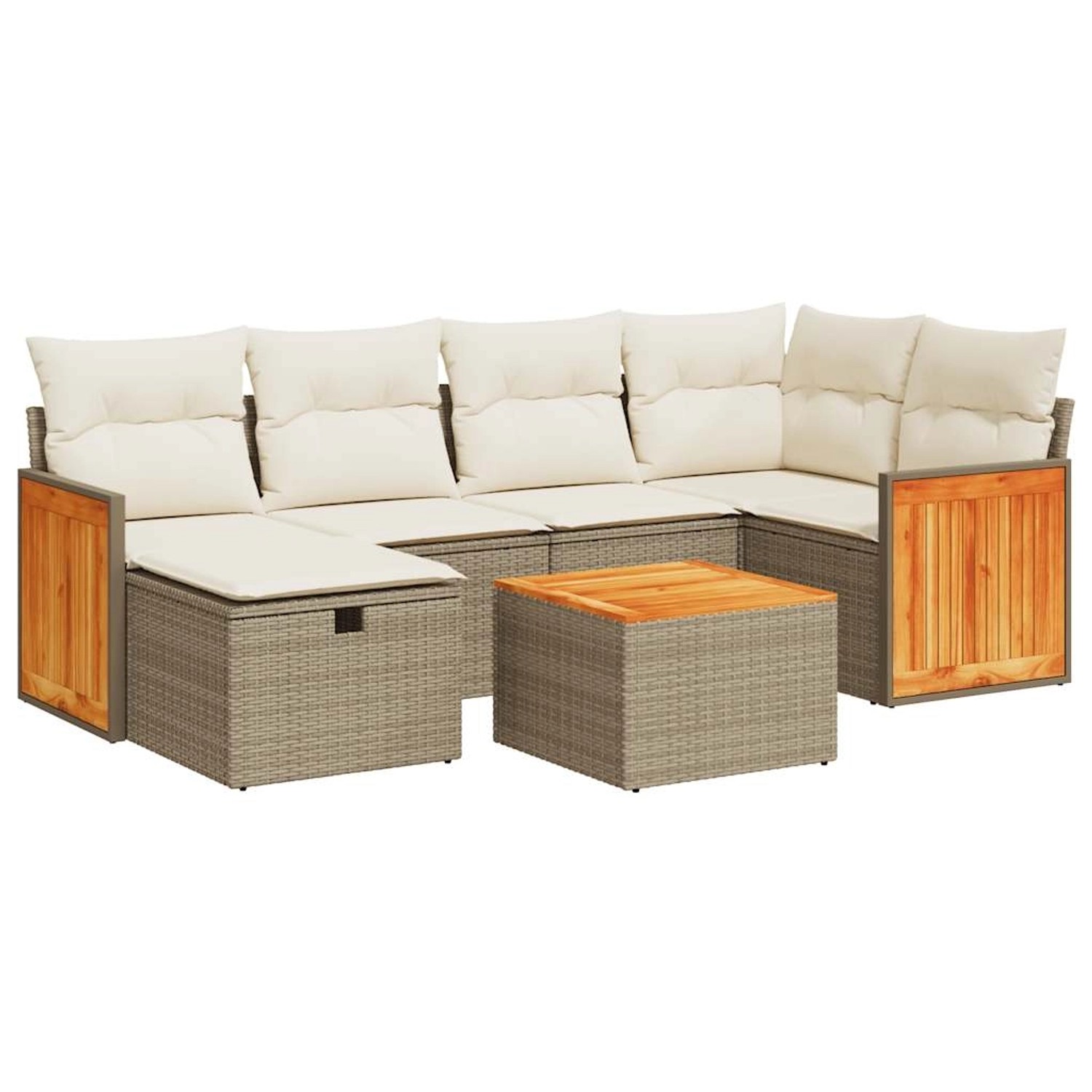 vidaXL 7-Tlg Garten-Sofagarnitur mit Kissen Beige Poly Rattan 3326034 günstig online kaufen