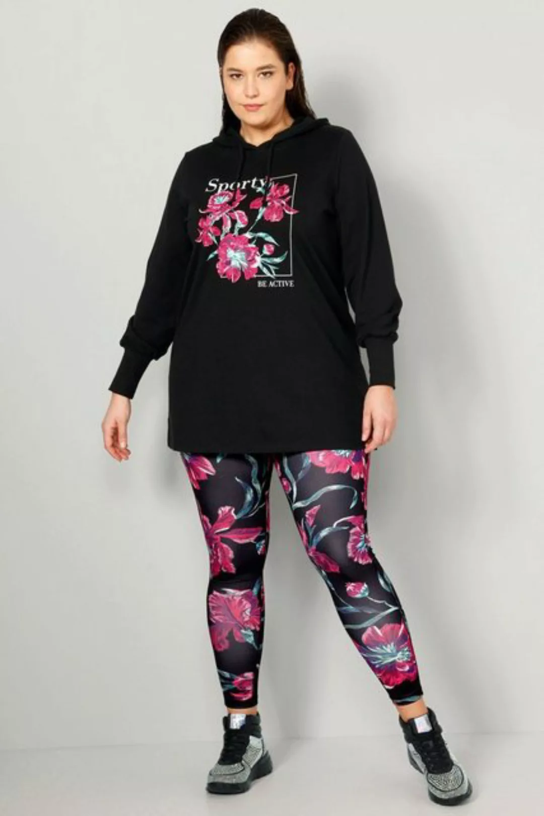 Angel of Style Sweatshirt Long-Hoodie Kapuzensweater Blumen-Motiv Langarm günstig online kaufen