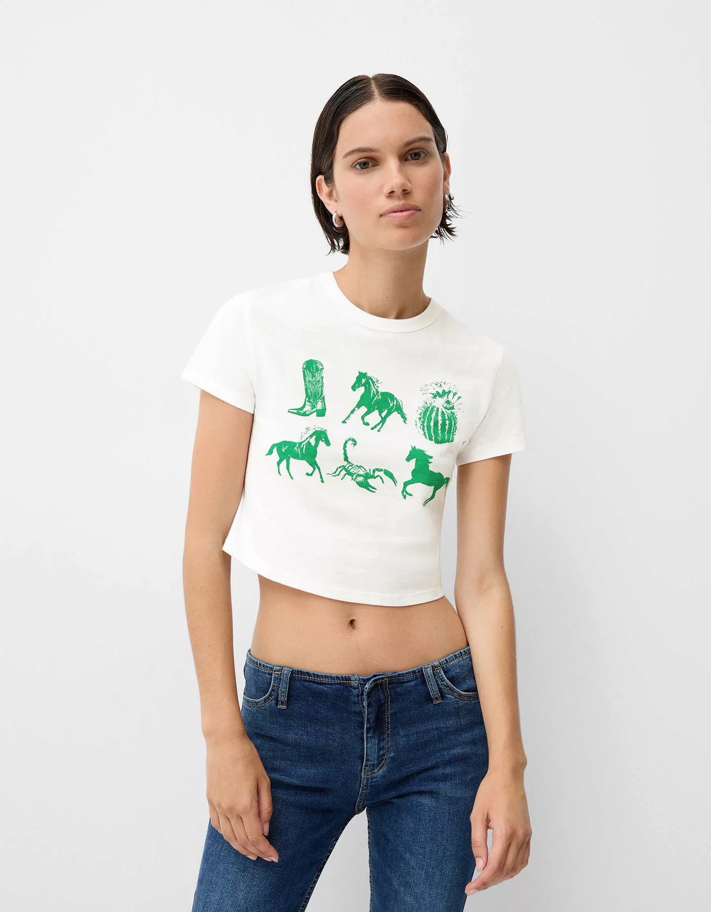 Bershka T-Shirt Mit Print Damen L Grbrochenes Weiss günstig online kaufen