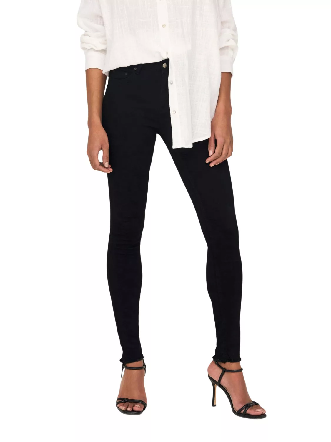 Only Damen Jeans onlBLUSH MID SK ANK RAWJNS REA2343 - Skinny Fit - Schwarz günstig online kaufen