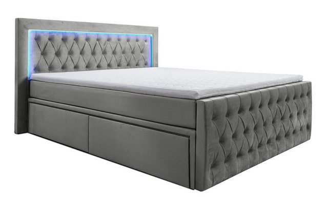 storez24 Boxspringbett Verona, Matratze, Topper, Schubladen, LED-Beleuchtun günstig online kaufen