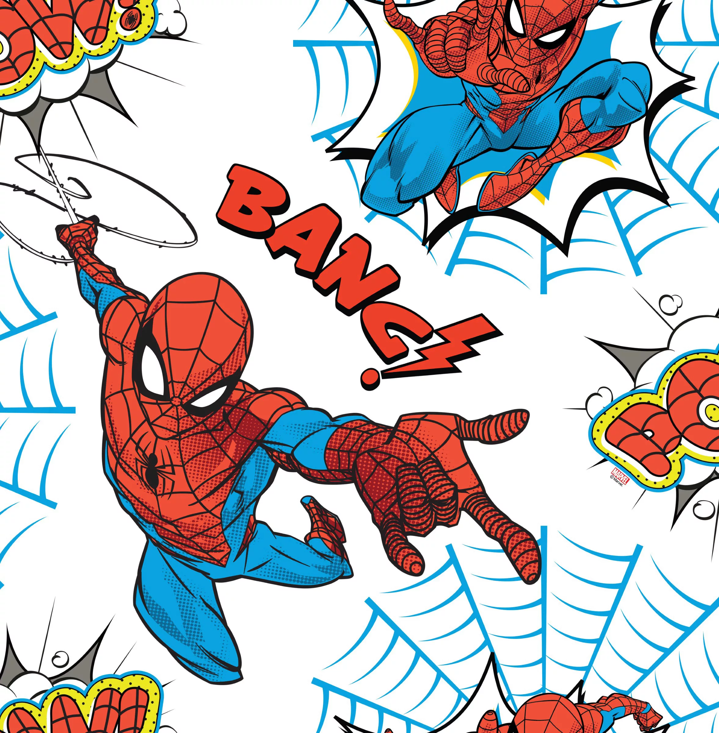 Papiertapete Marvel Spiderman Pow Blau-Weiß günstig online kaufen