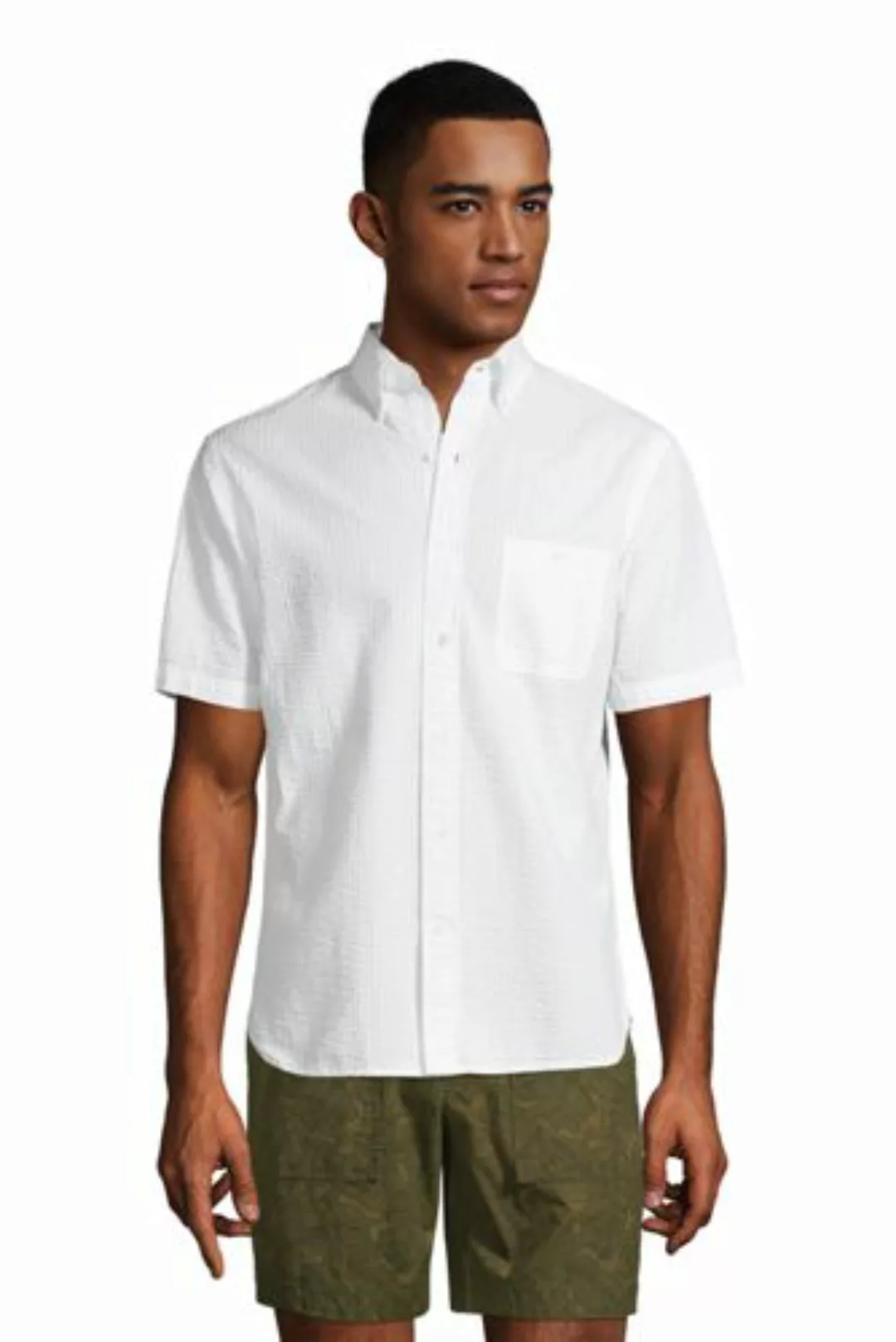 Seersucker-Kurzarmhemd, Classic Fit, Tall, Herren, Größe: XL Tall, Weiß, by günstig online kaufen