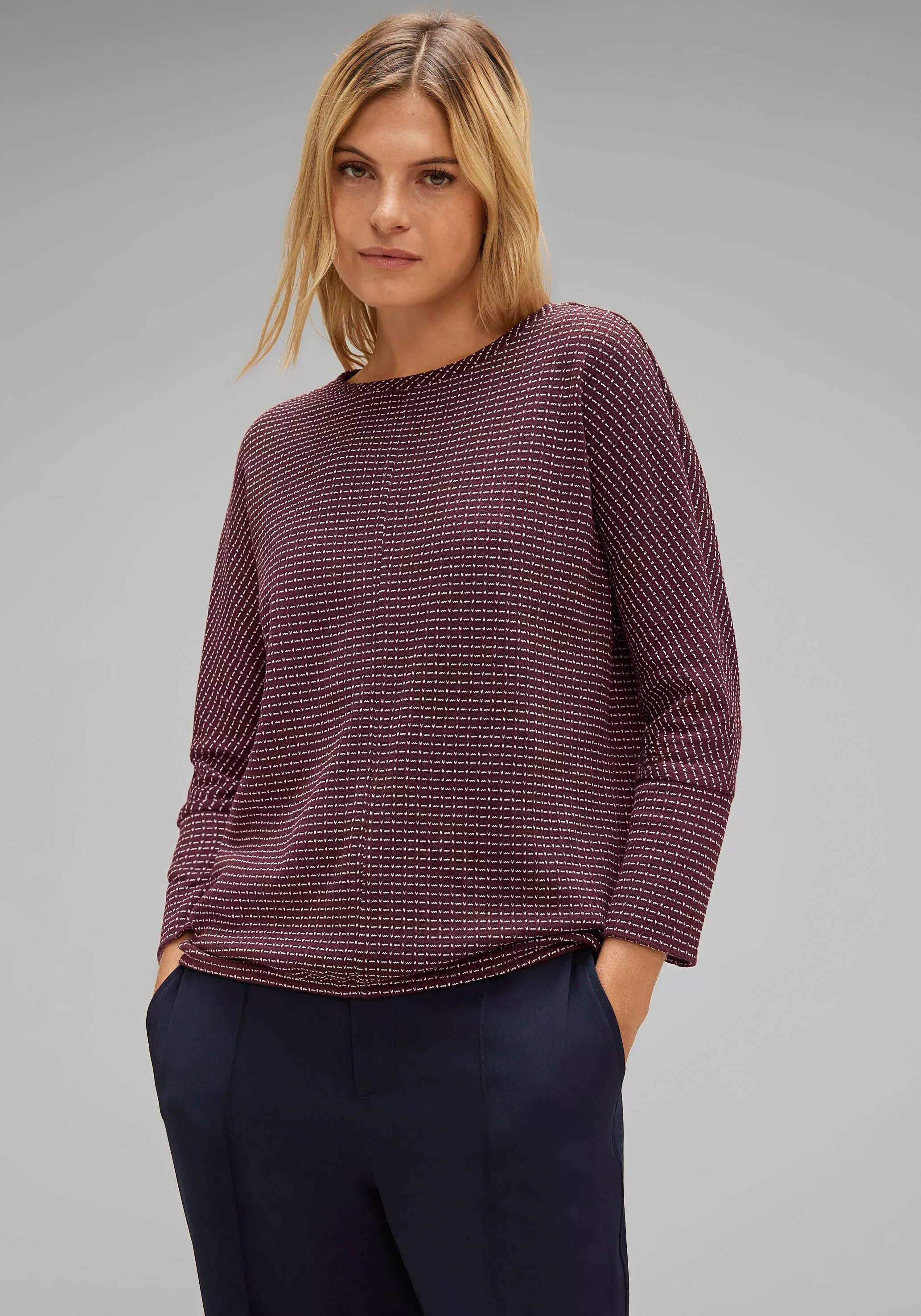 STREET ONE T-Shirt LTD QR 2-color knit look shirt, spring sand melange günstig online kaufen
