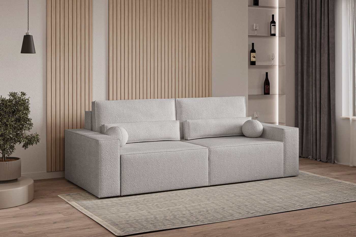 MOEBLO Sofa Denver mini aus Bouclé, Stilvolles Sofa mit Schlaffunktion in B günstig online kaufen