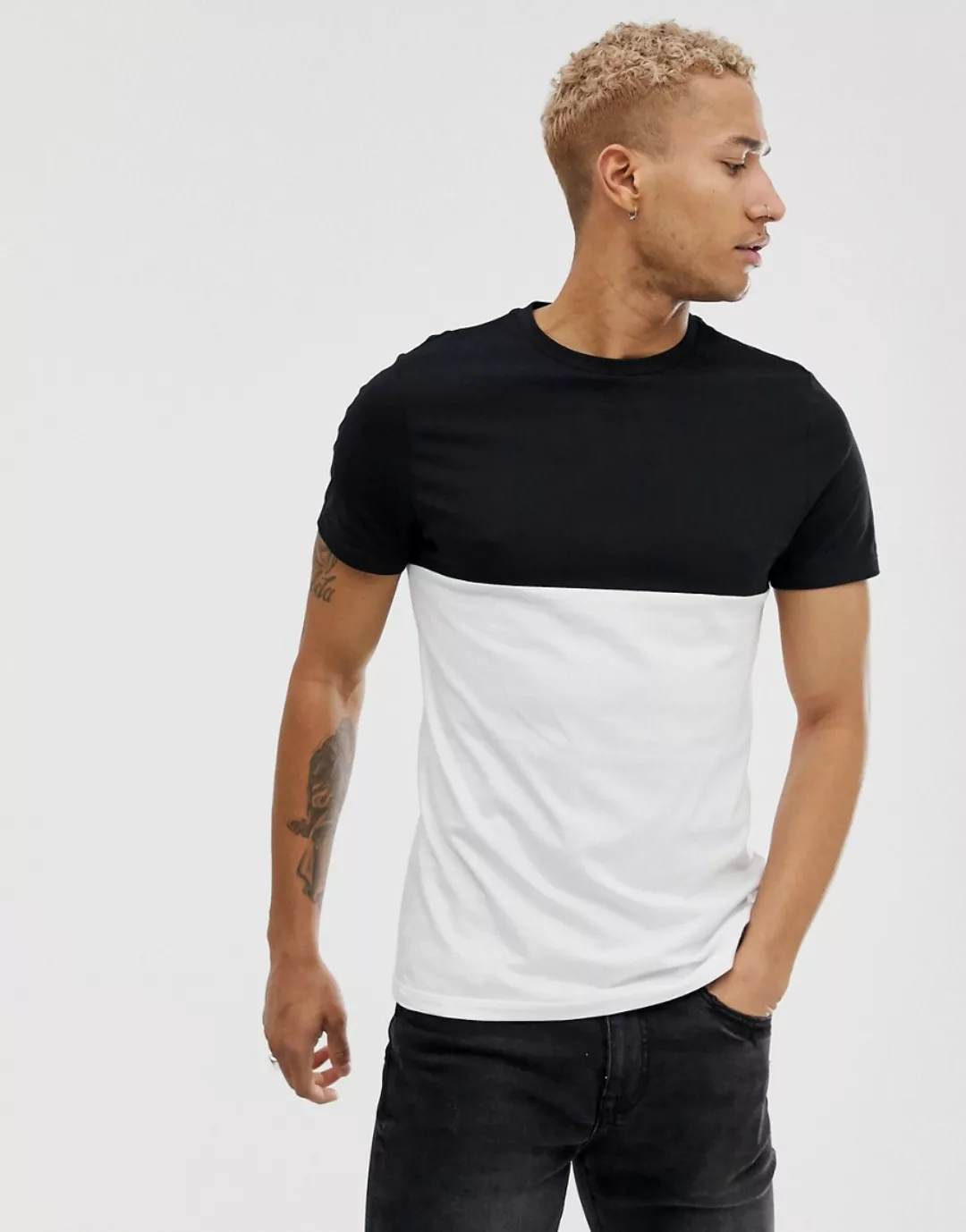 ASOS DESIGN – Weißes Bio-T-Shirt mit abgesetzter Passe günstig online kaufen