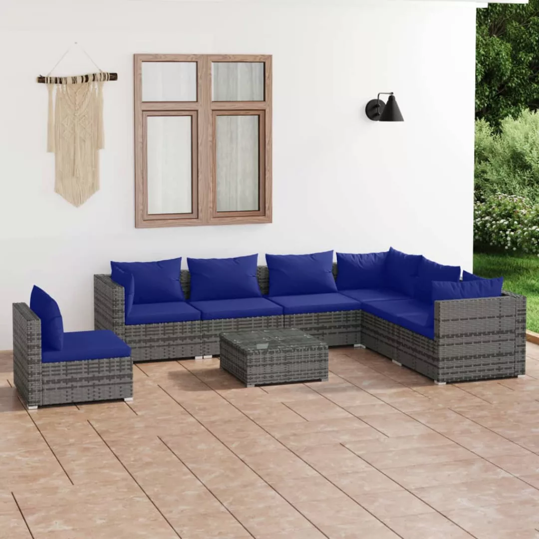 Vidaxl 8-tlg. Garten-lounge-set Mit Kissen Poly Rattan Grau günstig online kaufen