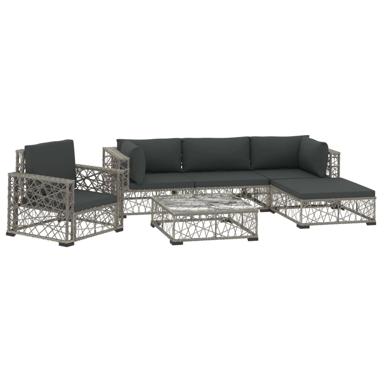 6-tlg. Garten-lounge-set Mit Auflagen Poly Rattan Grau günstig online kaufen