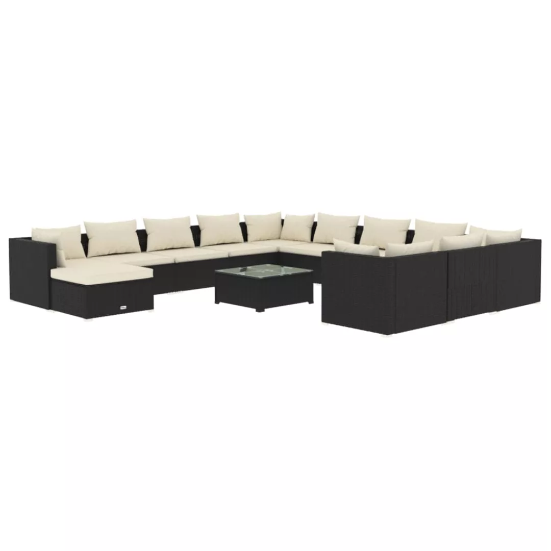 Vidaxl 13-tlg. Garten-lounge-set Mit Kissen Poly Rattan Schwarz günstig online kaufen