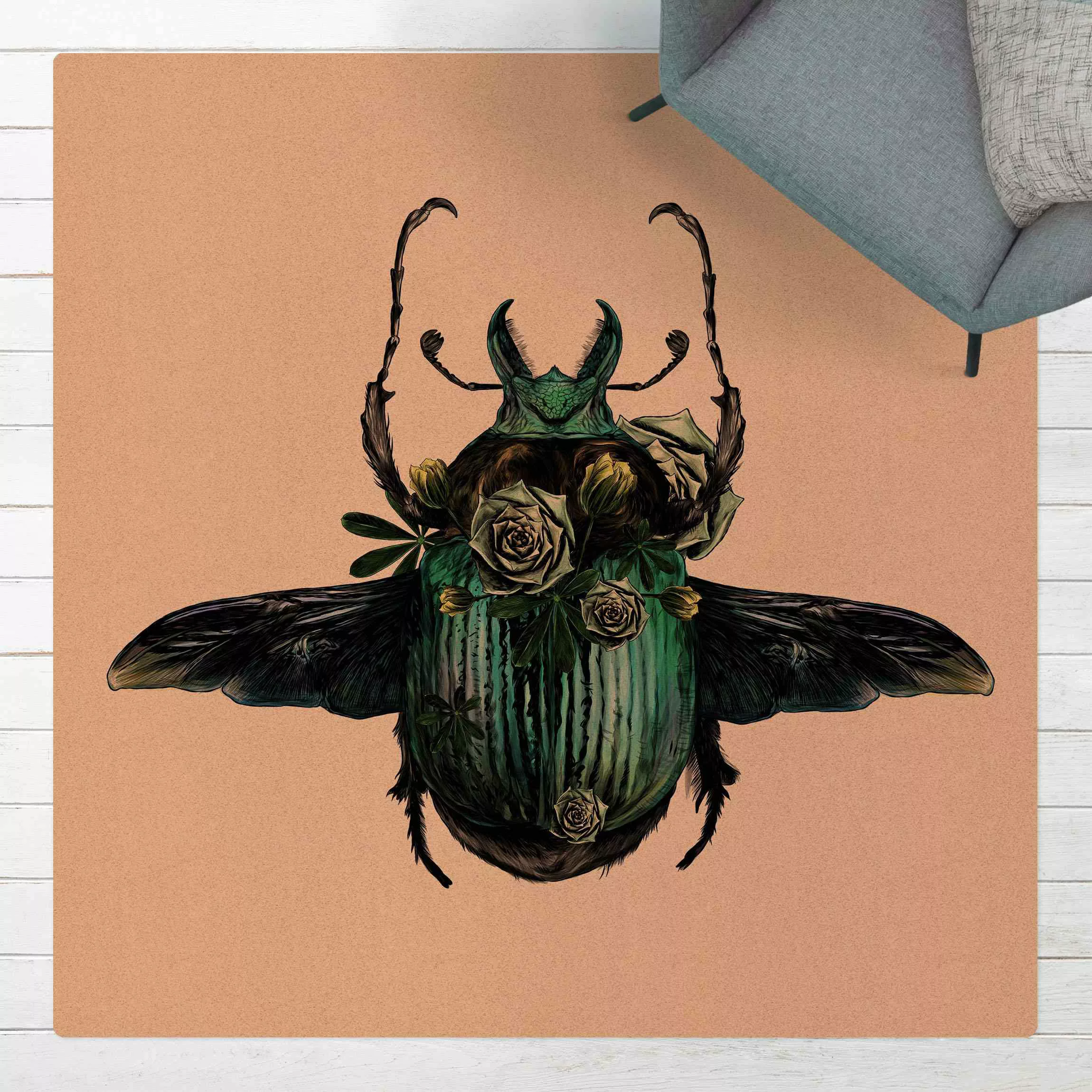 Kork-Teppich Illustration floraler Käfer günstig online kaufen