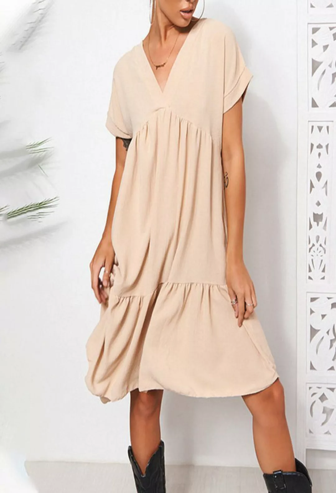 SEGUEN Sommerkleid Damen Frischer und süßer V-Ausschnitt Swing Rock Kleid C günstig online kaufen