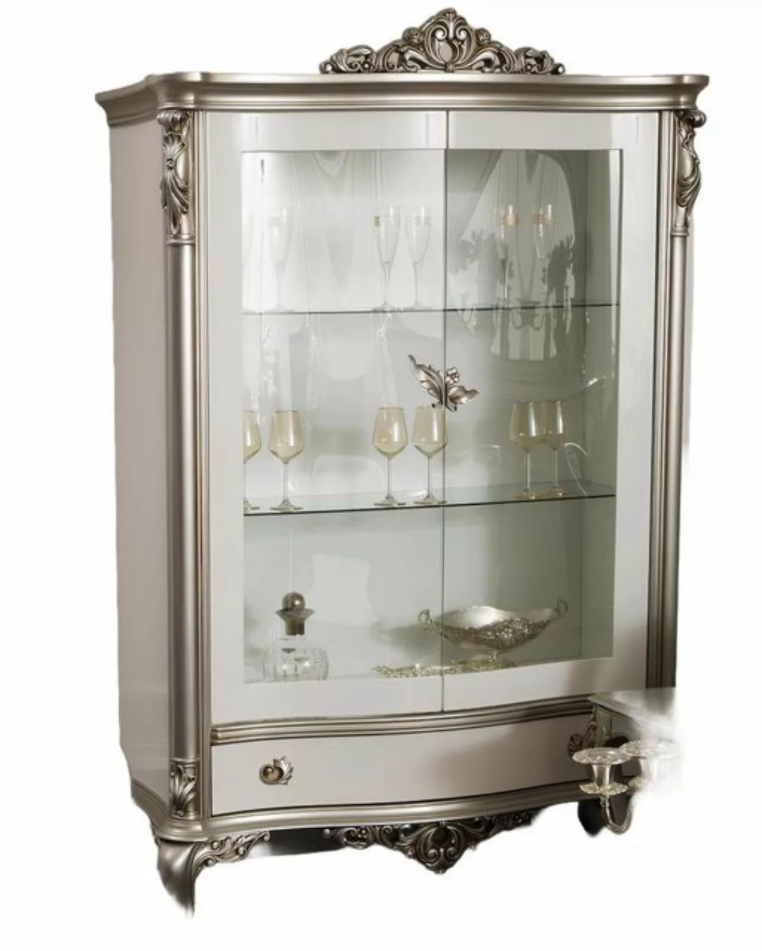 Xlmoebel Vitrine Traditionelle Silber Vitrine im französischen Stil Möbel ( günstig online kaufen