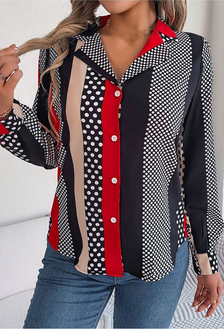 CHENIN Langarmhemd Damen Frühling Sommer Temperament Colour Clash Polka Dot günstig online kaufen