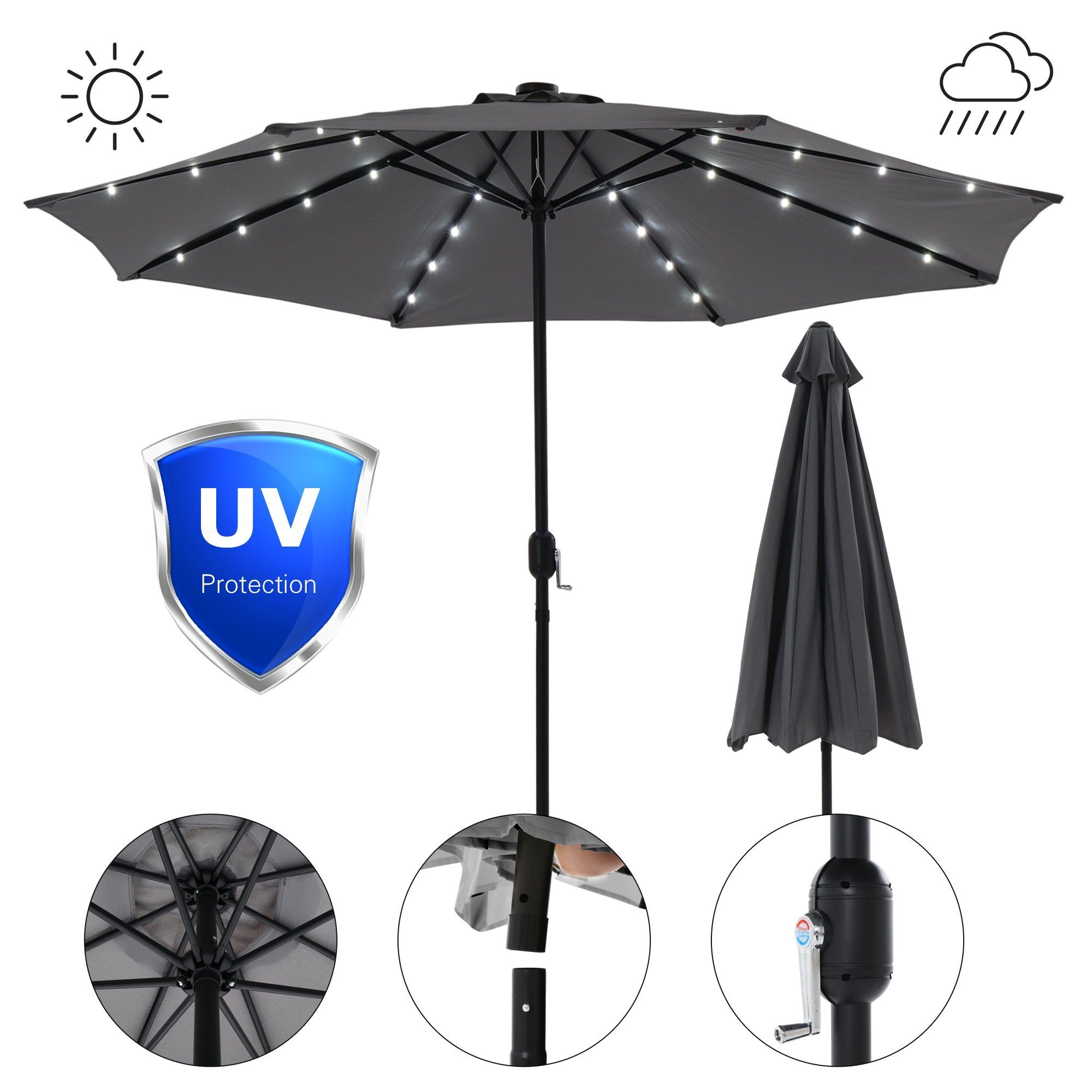 Mucola Sonnenschirm Sonnenschirm Ø3m LED Beleuchtung günstig online kaufen