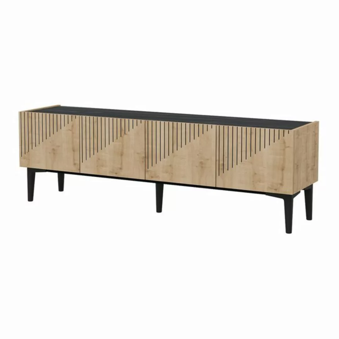 en.casa TV-Schrank »Oppdal« 154x37x45cm Eiche / Marmor, schwarz günstig online kaufen